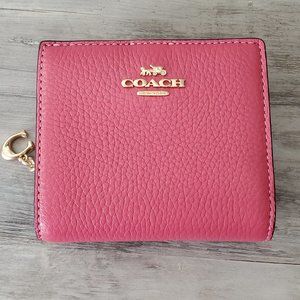 Coach Snap Wallet with Coin zipper leather in Strawberry Haze Color NWT